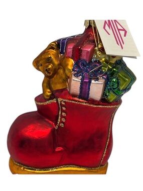 Mia Christmas Boot Full of Presents Christmas Ornament.